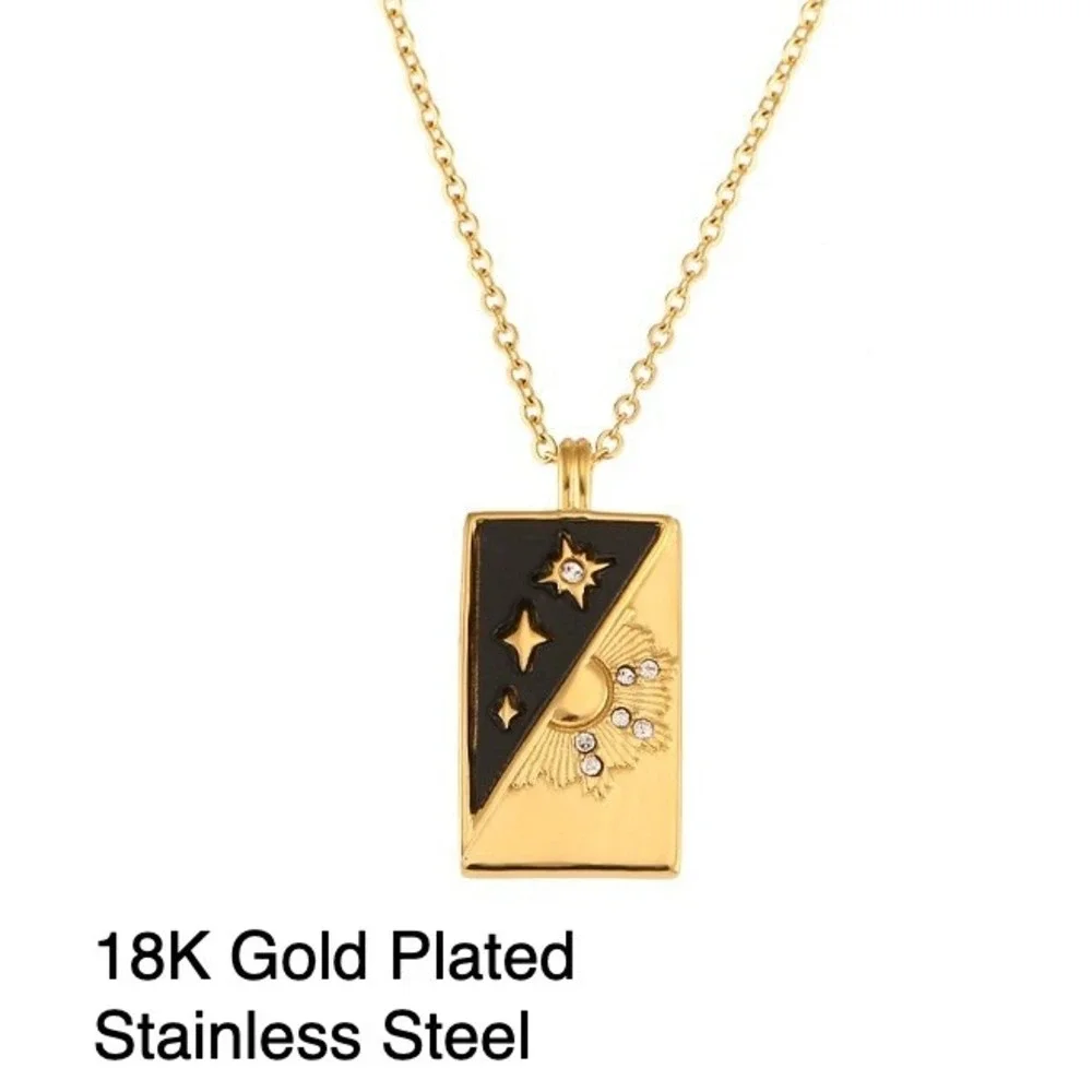 18K Gold Plated‎ Stainless Steel Sun Moon Stars Celestial Pendant Necklace